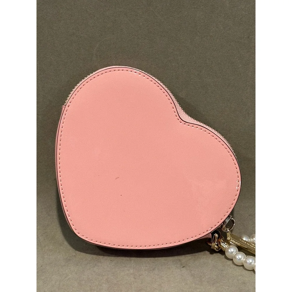 Kate Spade Pink Heart Coin Purse Pearl Wristlet Patent Leather Small Pouch‎